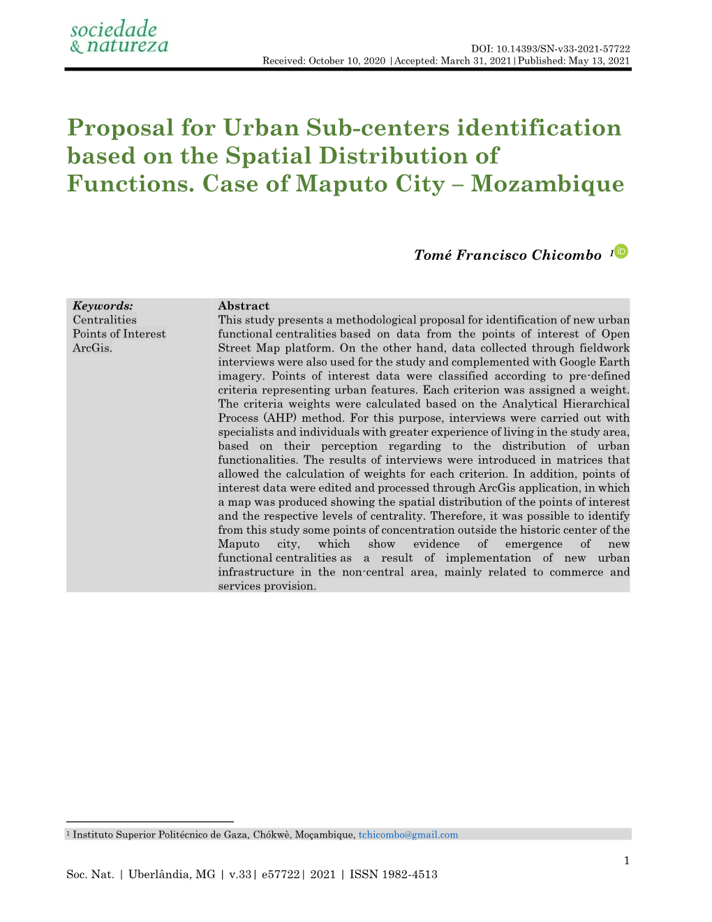 Proposal for Urban Sub-Centers Identification Based on the Spatial Distribution of Functions