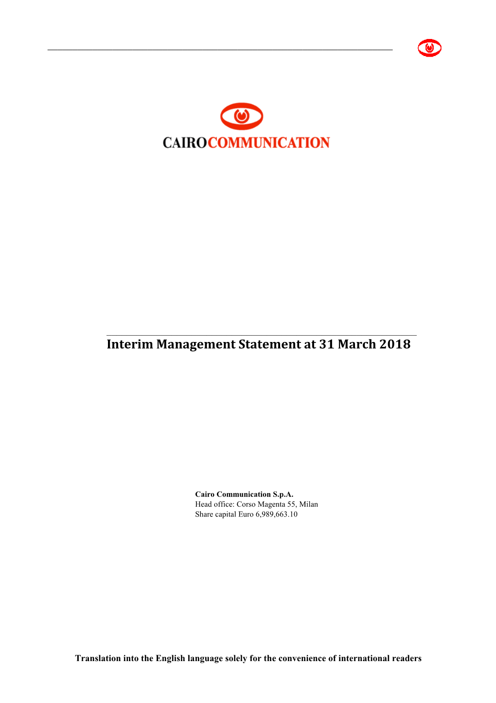 Interim Management Statement at 31 March 2018