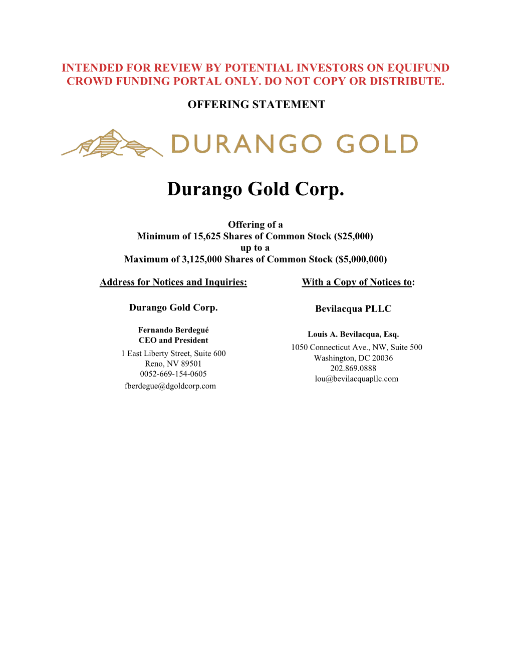 Durango Gold Corp