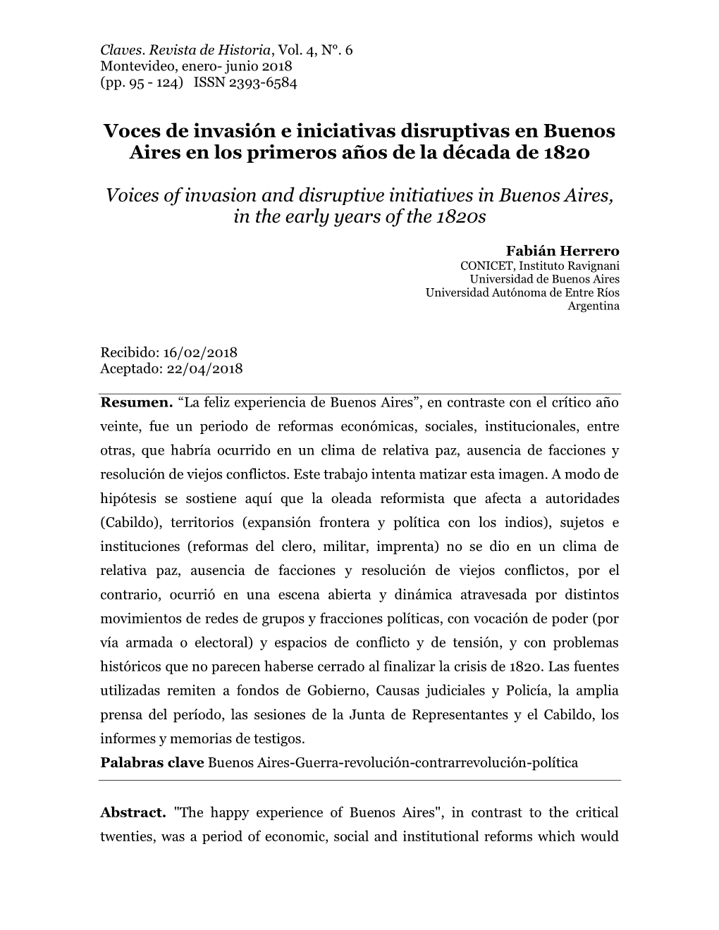 Voces De Invasión E Iniciativas Disruptivas En Buenos Aires En Los Primeros Años De La Década De 1820