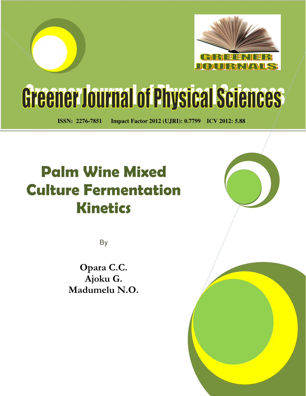 Palm Wine Mixed Culture Fermentation Kinetics