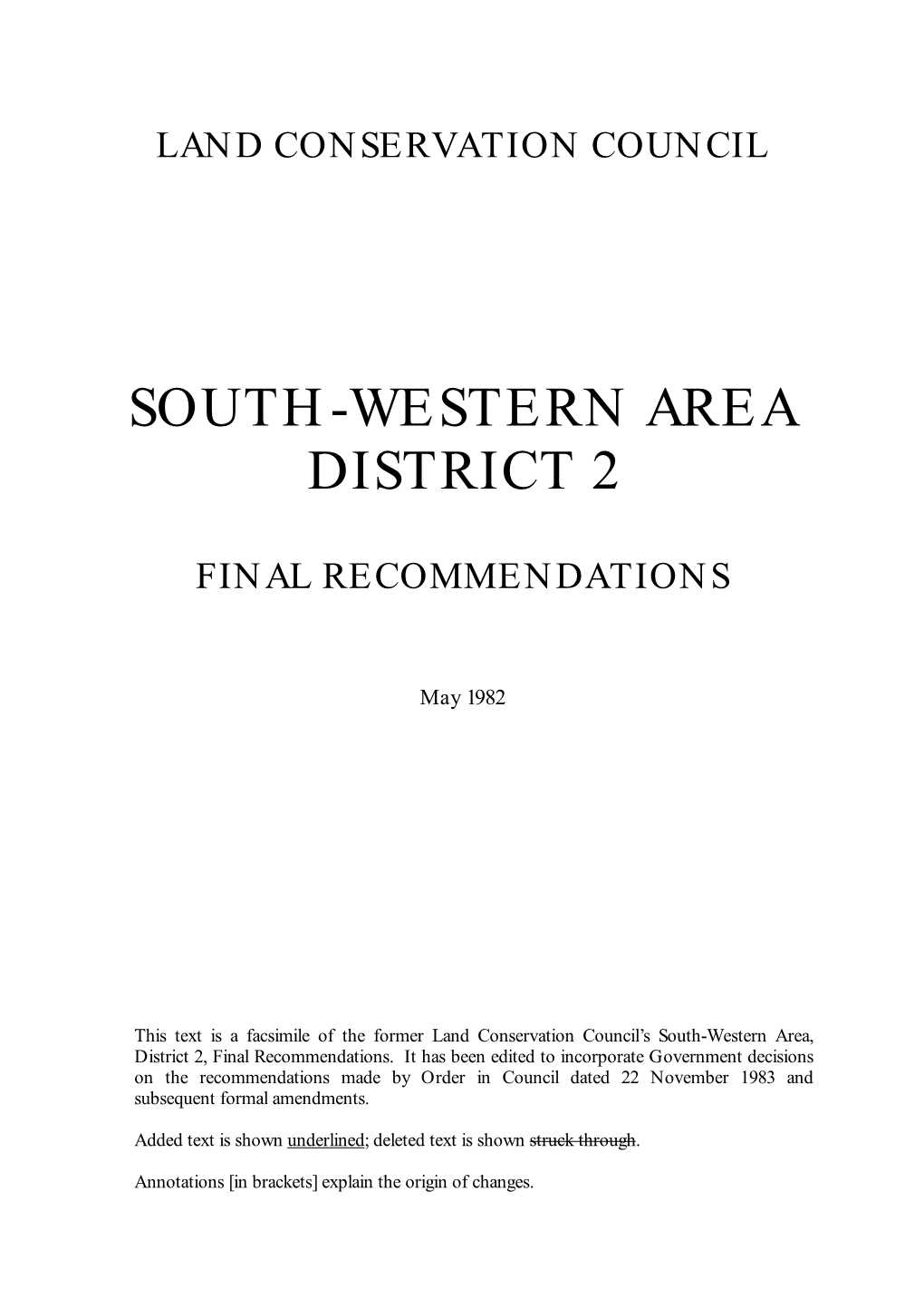 South-Western Area District 2 Final Recommendations