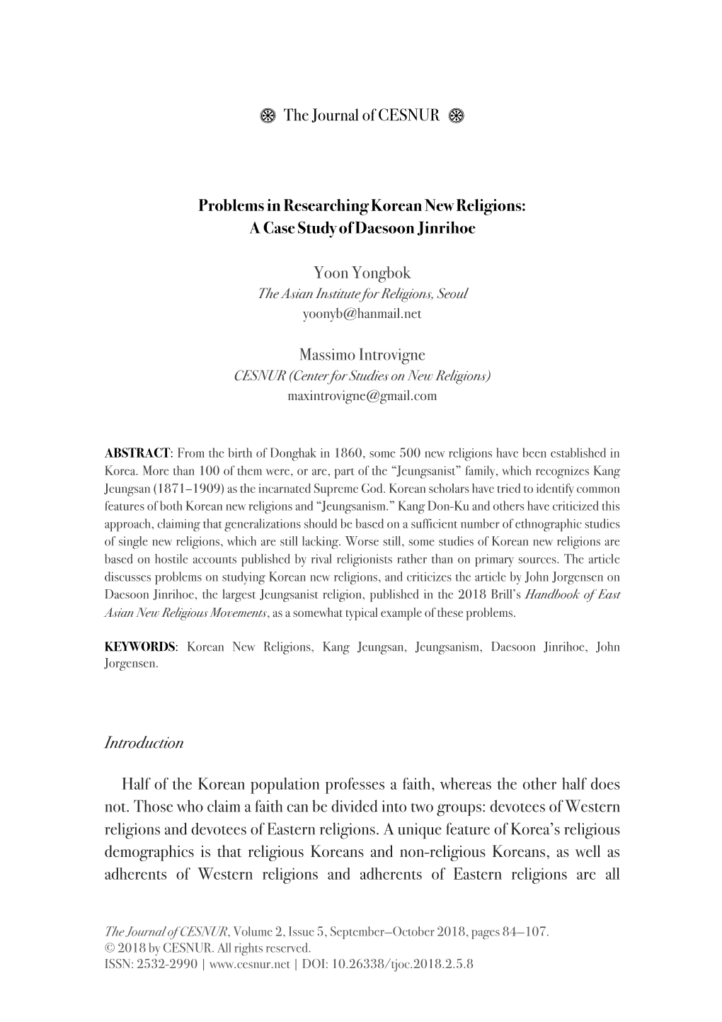 Problems in Researching Korean New Religions: a Case Study of Daesoon Jinrihoe