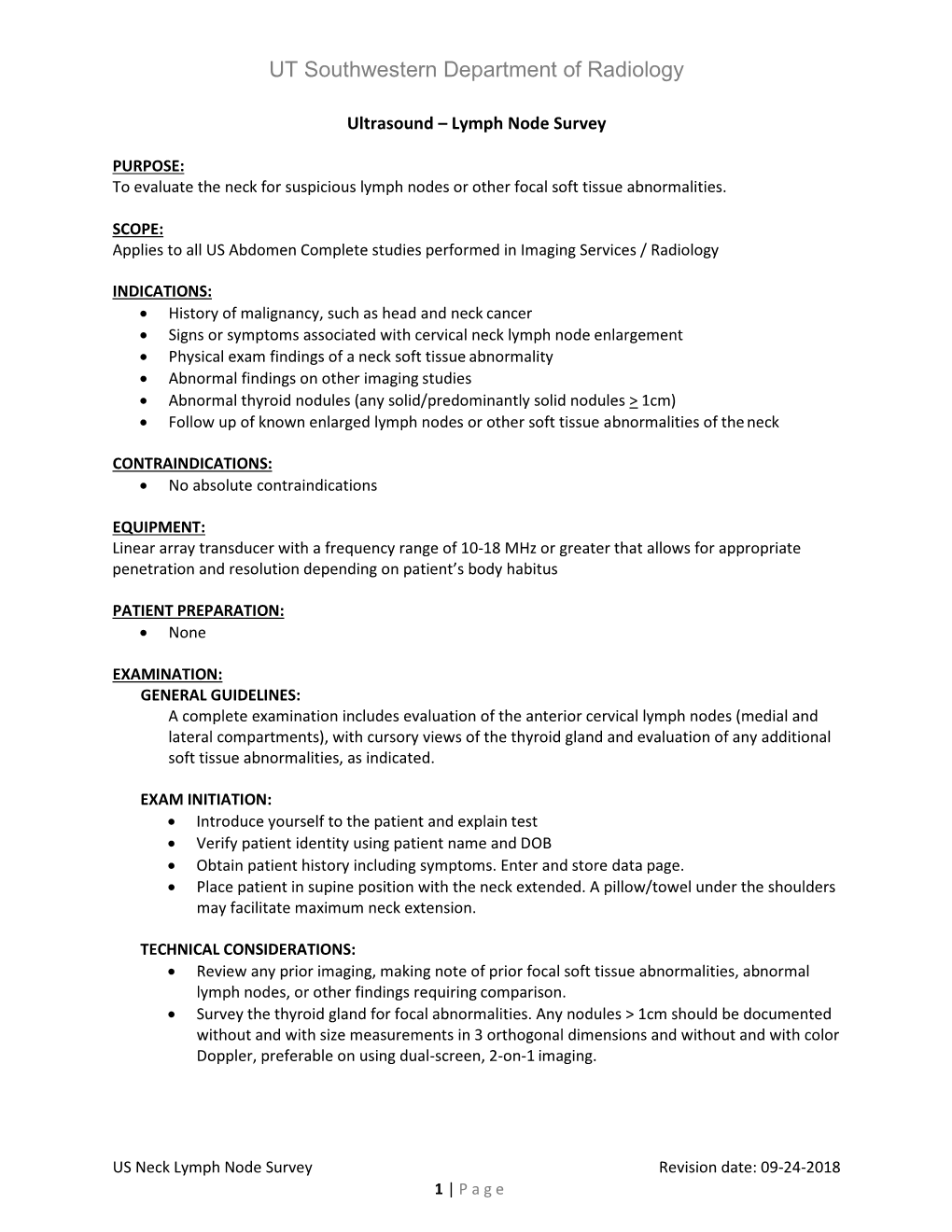 Neck Lymph Node Survey Revision Date: 09-24-2018 1 | P a G E