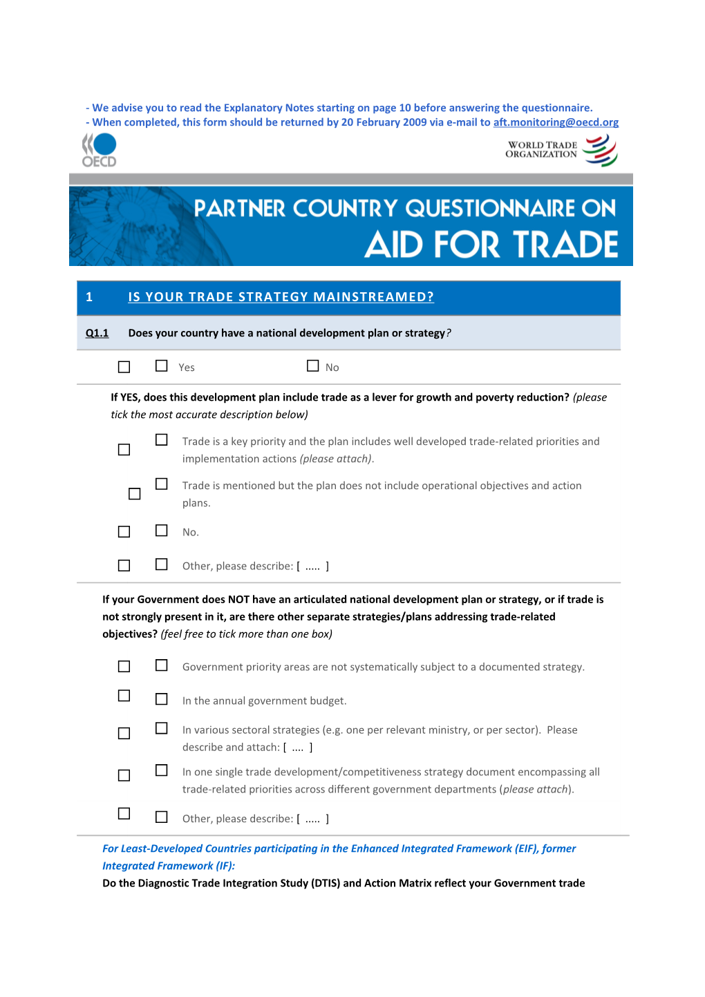 Partner Country Questionnaire 2008