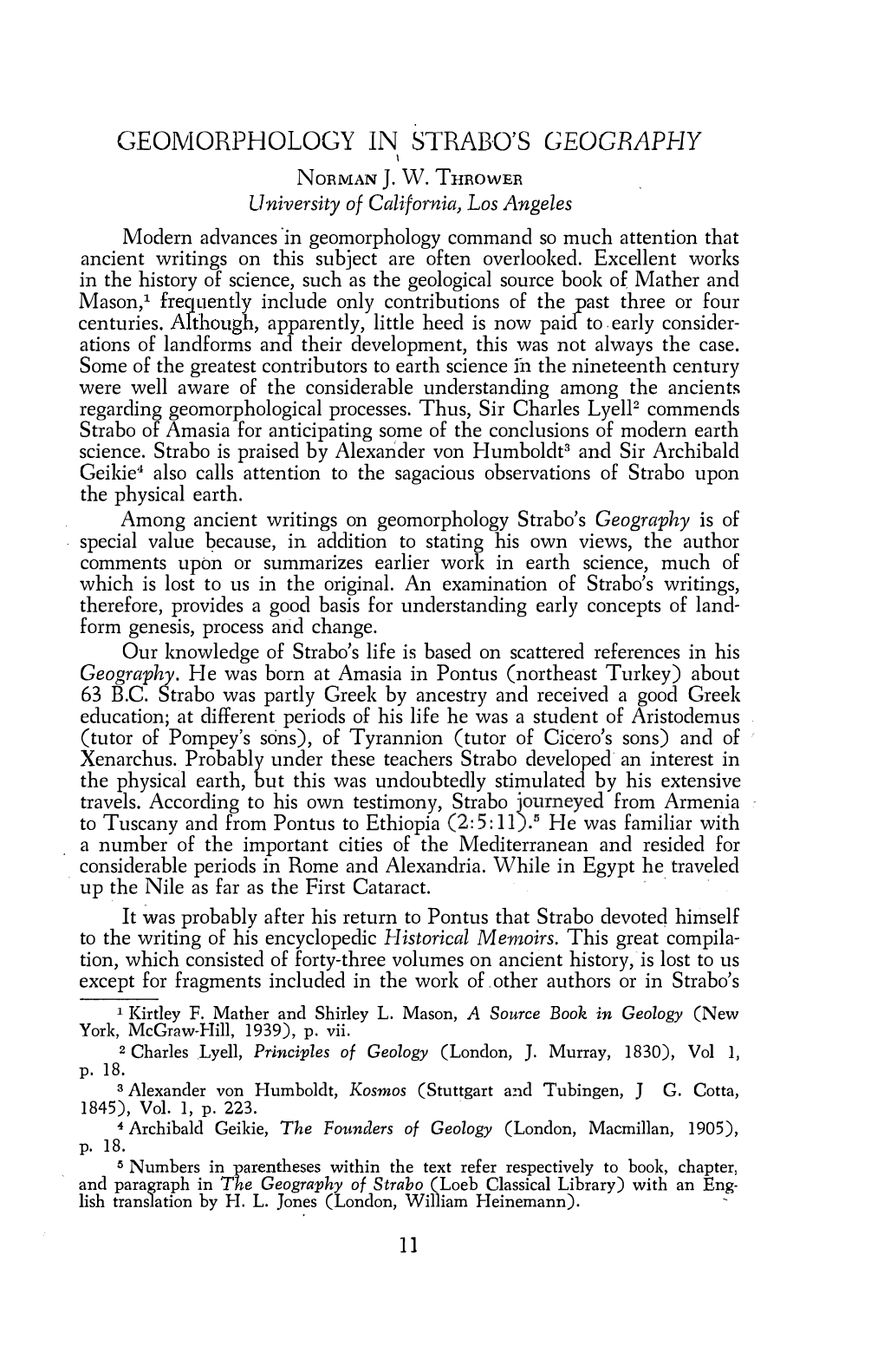 GEOMORPHOLOGY in STRABO's GEOGRAPHY Norman J. W. THROWER 11