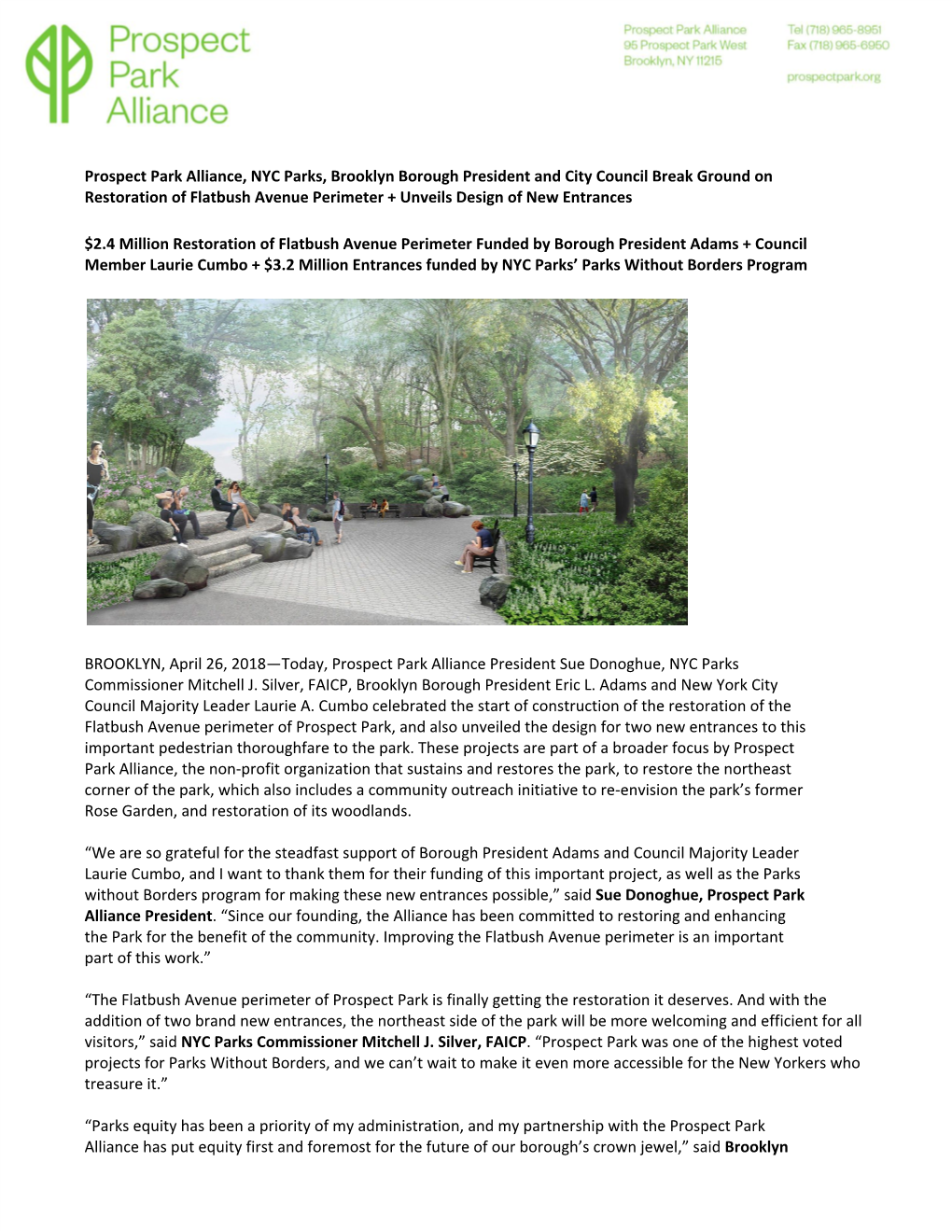 Prospect Park Alliance, NYC Parks, Brooklyn Borough President And