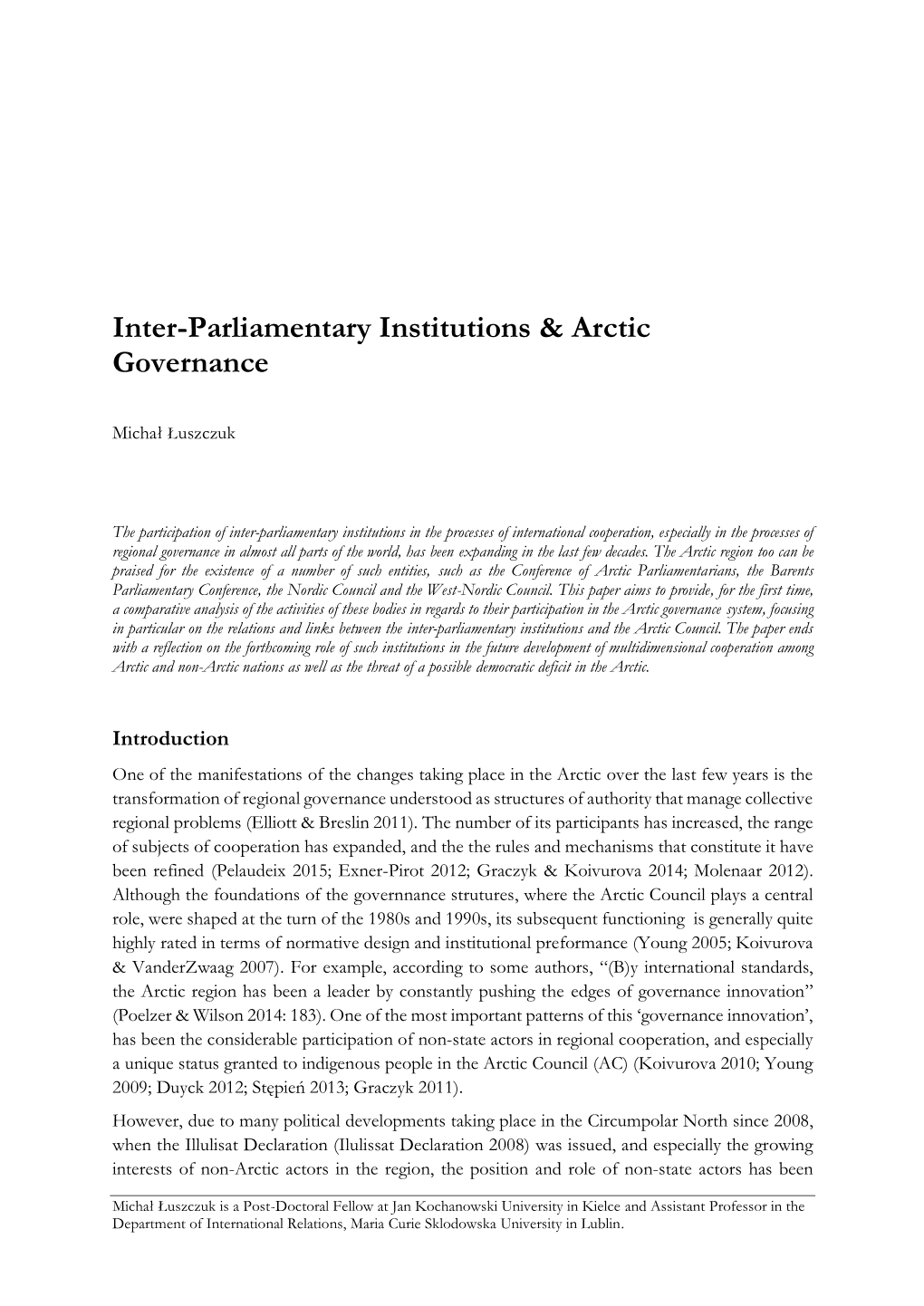 Inter-Parliamentary Institutions & Arctic Governance