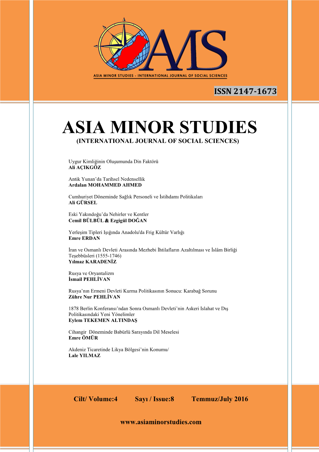 Asia Minor Studies (International Journal of Social Sciences)