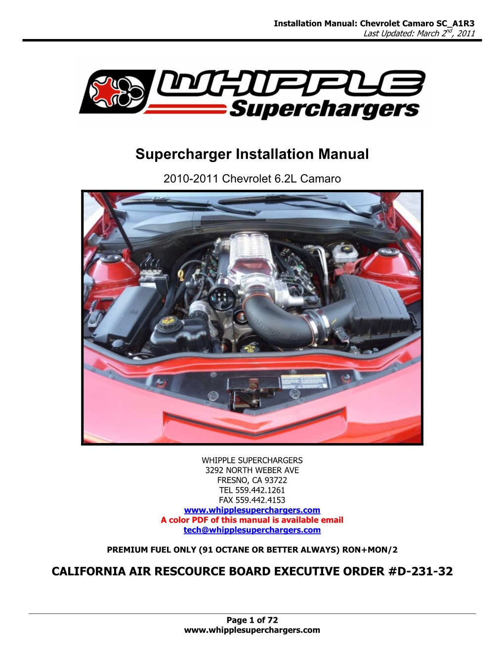 Whipple 2010+ Camaro 6.2L Installation Instructions