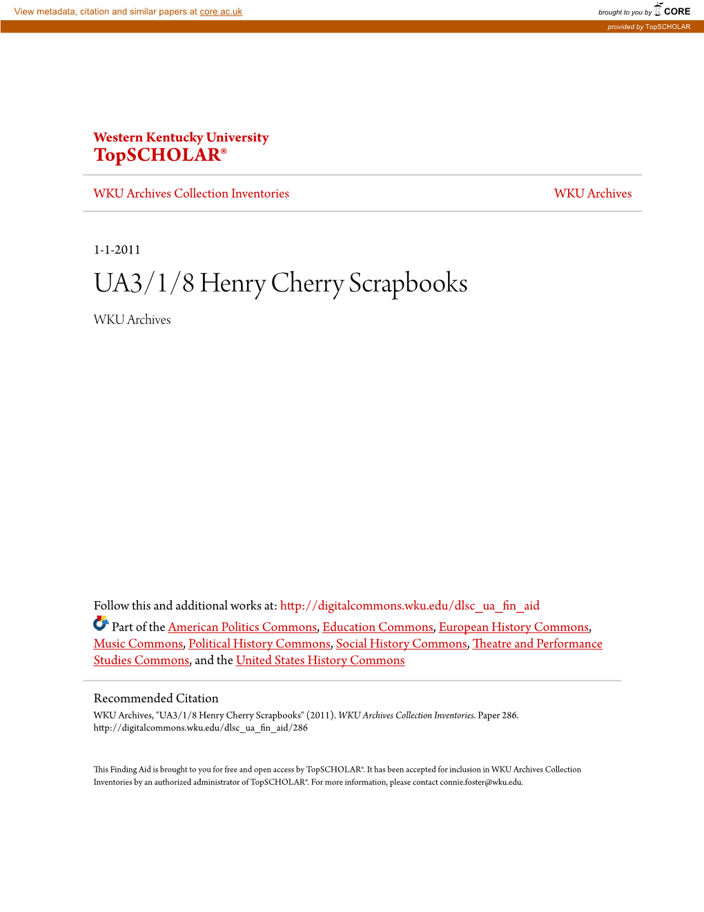 UA3/1/8 Henry Cherry Scrapbooks WKU Archives