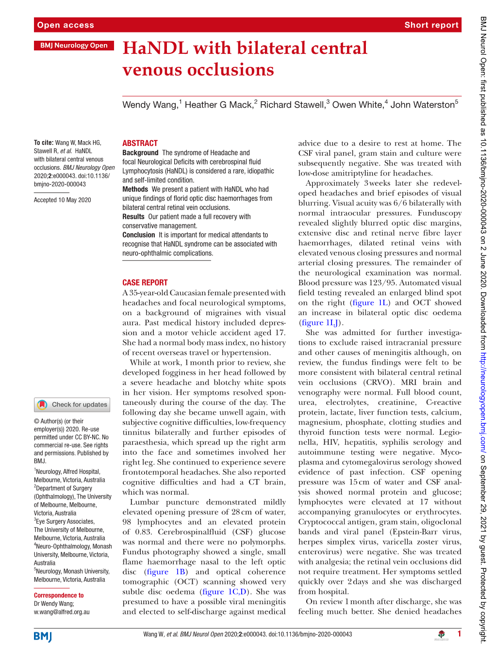 Handl with Bilateral Central Venous Occlusions