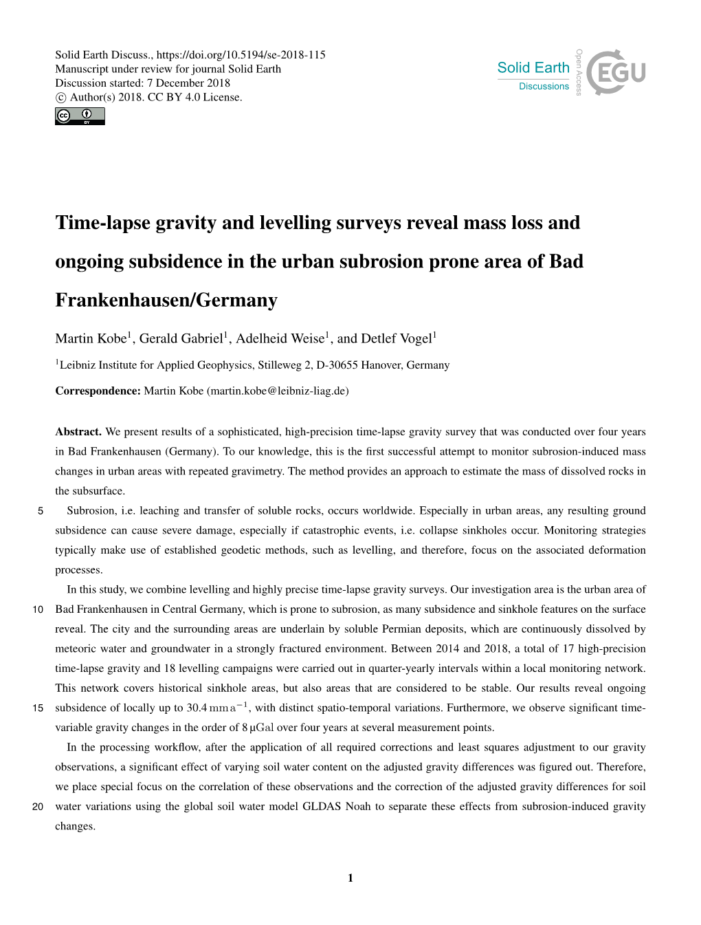 Time-Lapse Gravity and Levelling Surveys Reveal Mass Loss and Ongoing Subsidence in the Urban Subrosion Prone Area of Bad Frankenhausen/Germany