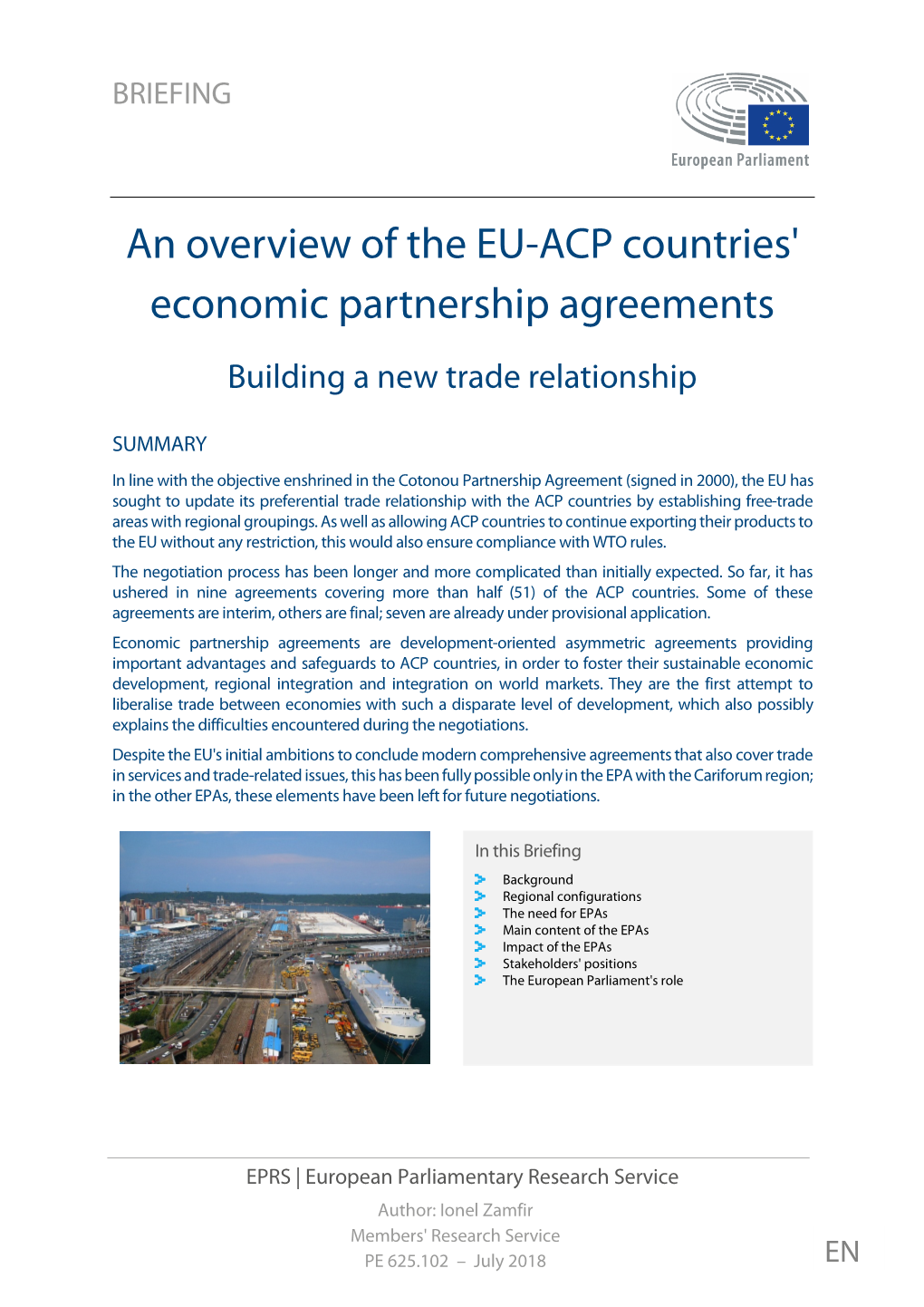 An Overview of the EU-ACP Countries' Economic Partnership Agreements Building a New Trade Relationship