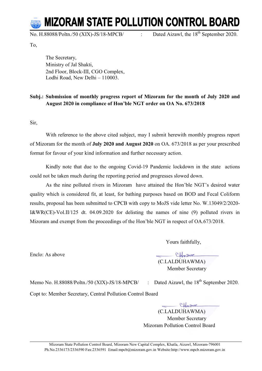 August 2020 in Compliance of Hon’Ble NGT Order on OA No