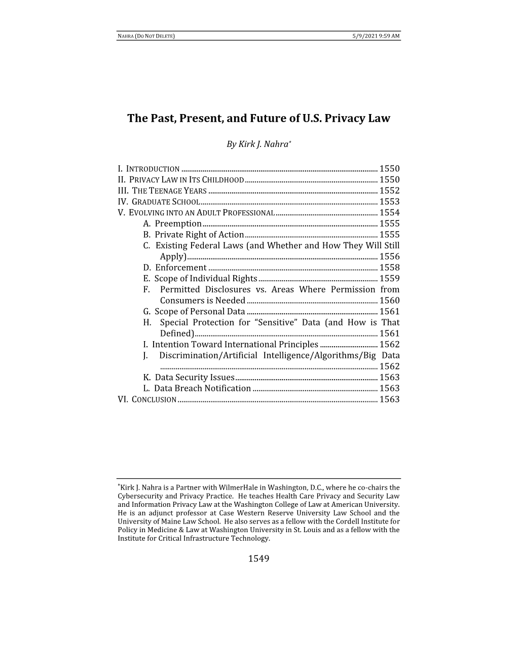 The Past, Present, and Future of U.S. Privacy Law