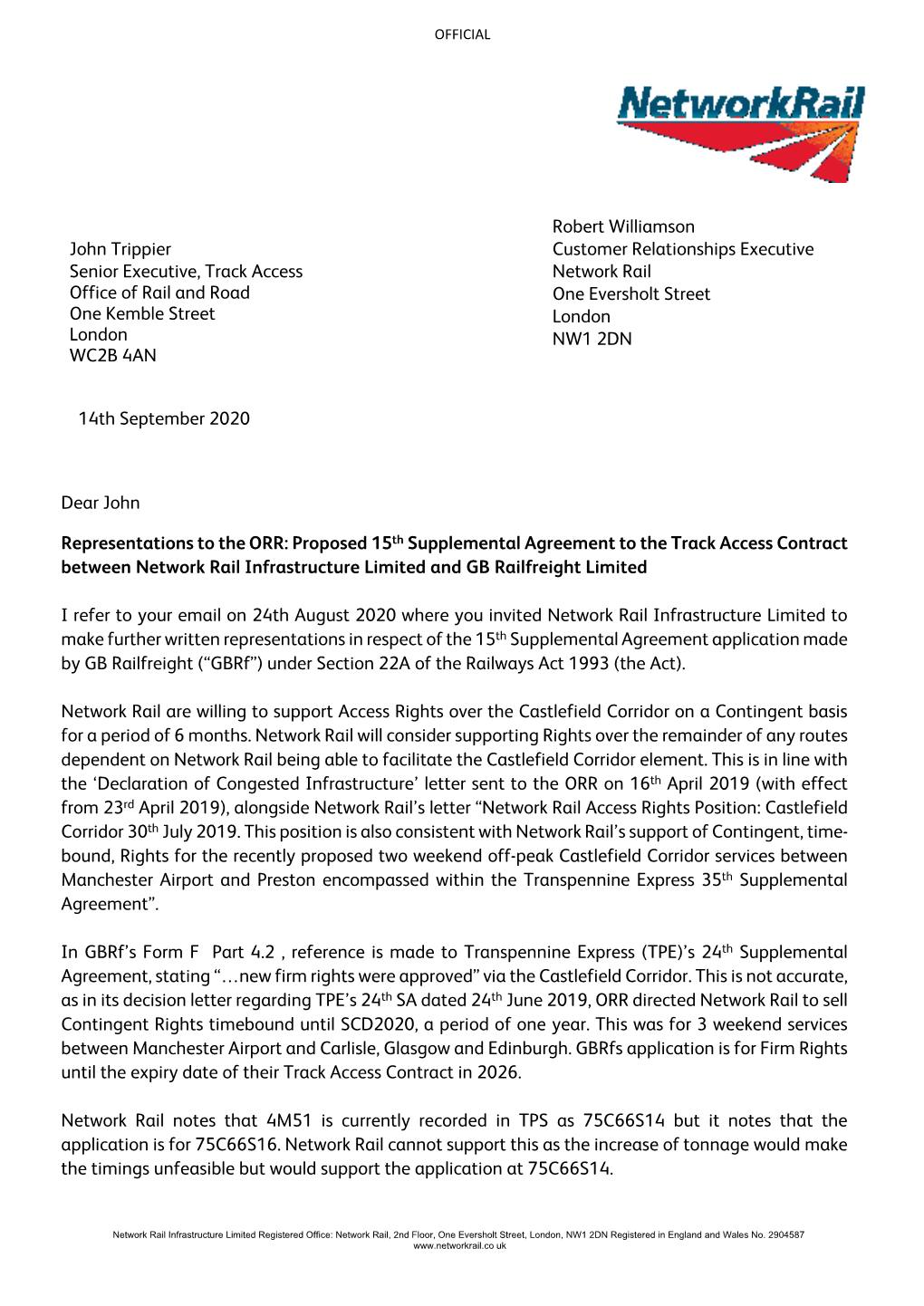 GB Railfreight Limited 15Th Supplemental Agreement