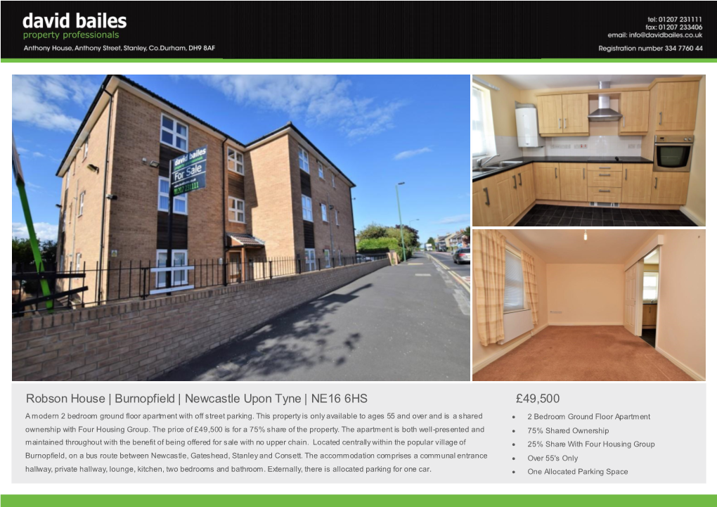 Robson House | Burnopfield | Newcastle Upon Tyne | NE16 6HS £49,500