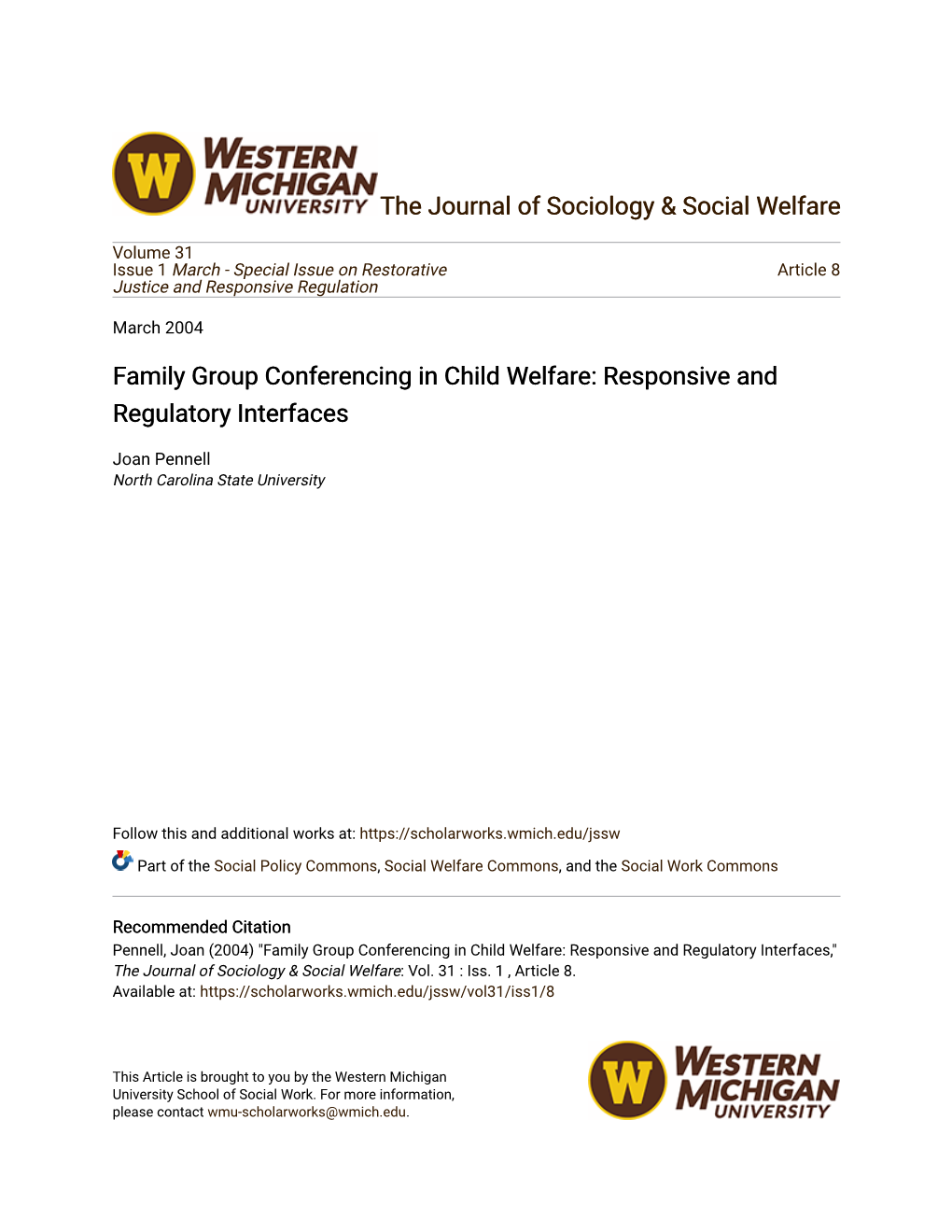 Family Group Conferencing in Child Welfare: Responsive and Regulatory Interfaces