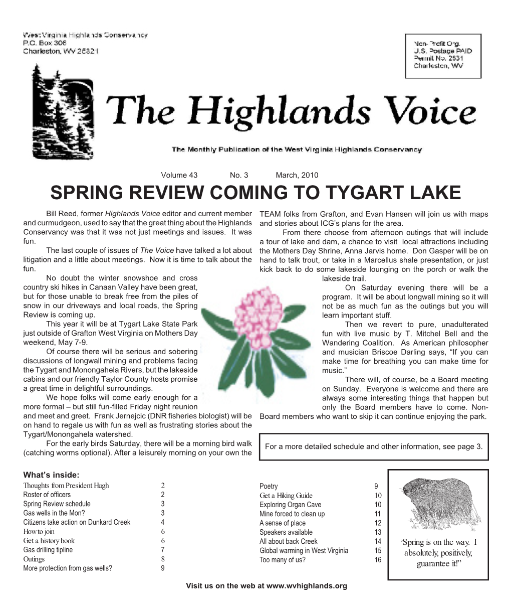 Spring Review Coming to Tygart Lake