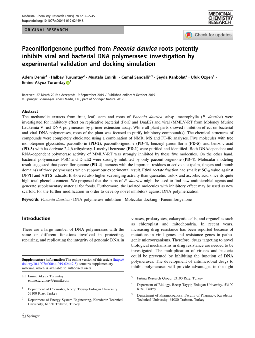 Paeoniflorigenone Purified from Paeonia Daurica Roots Potently