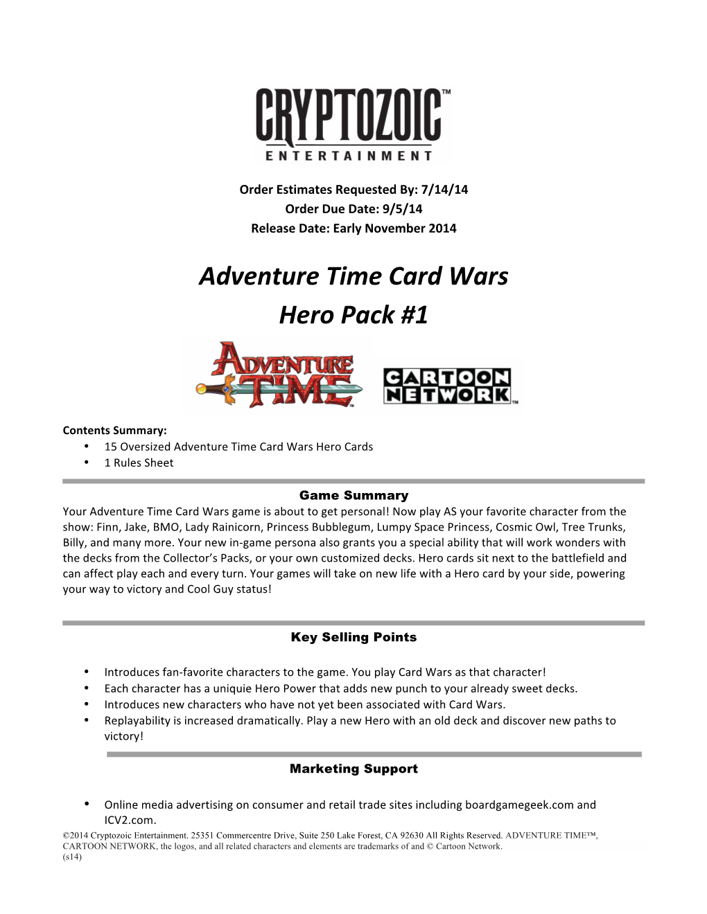 Adventure Time Card Wars: Hero Pack 1 Solicitation