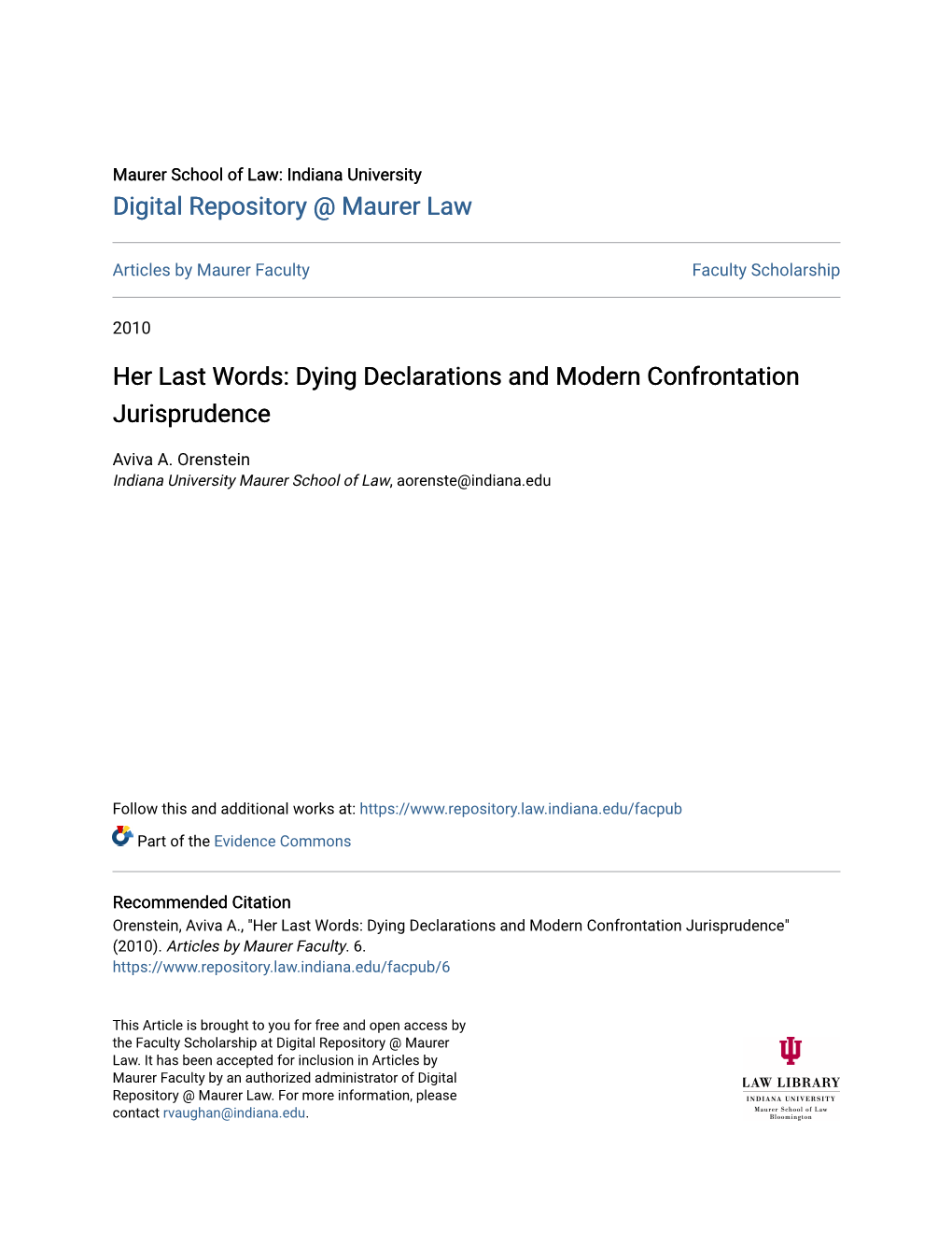 Dying Declarations and Modern Confrontation Jurisprudence