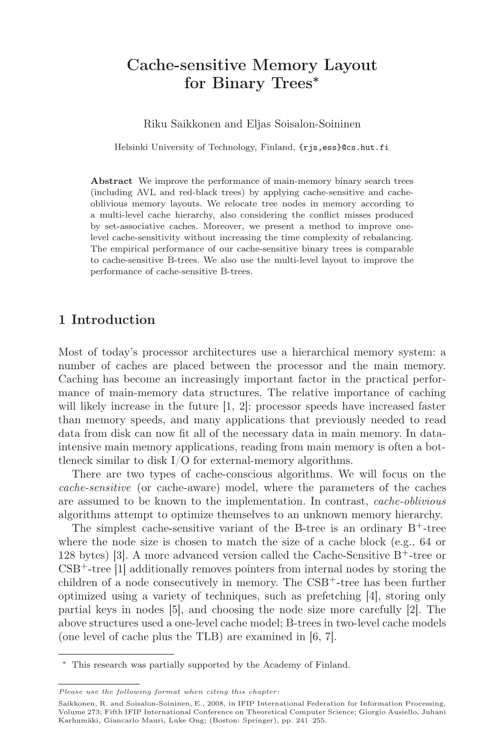 Cache-Sensitive Memory Layout for Binary Trees∗