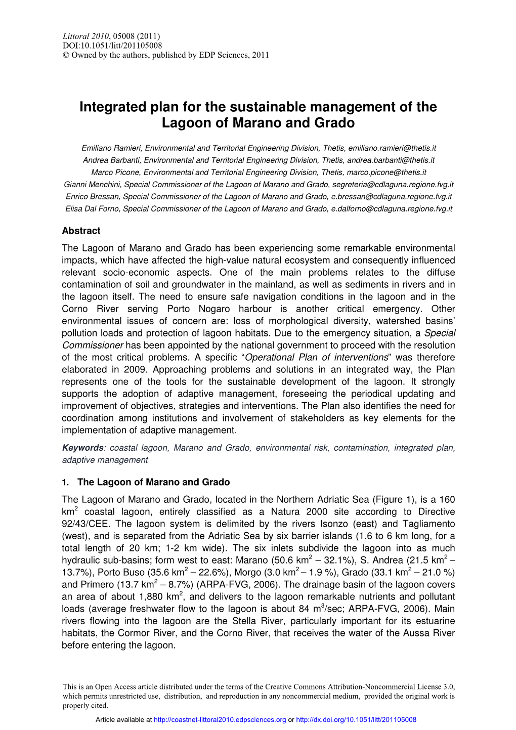 Integrated Plan for the Sustainable Management of the Lagoon of Marano and Grado