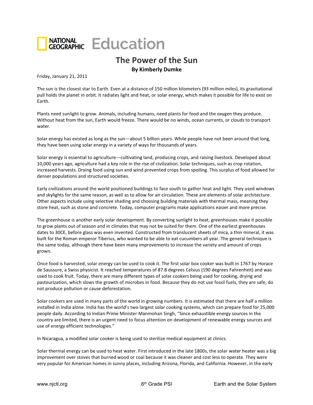 The Power of the Sun by Kimberly Dumke Friday, January 21, 2011