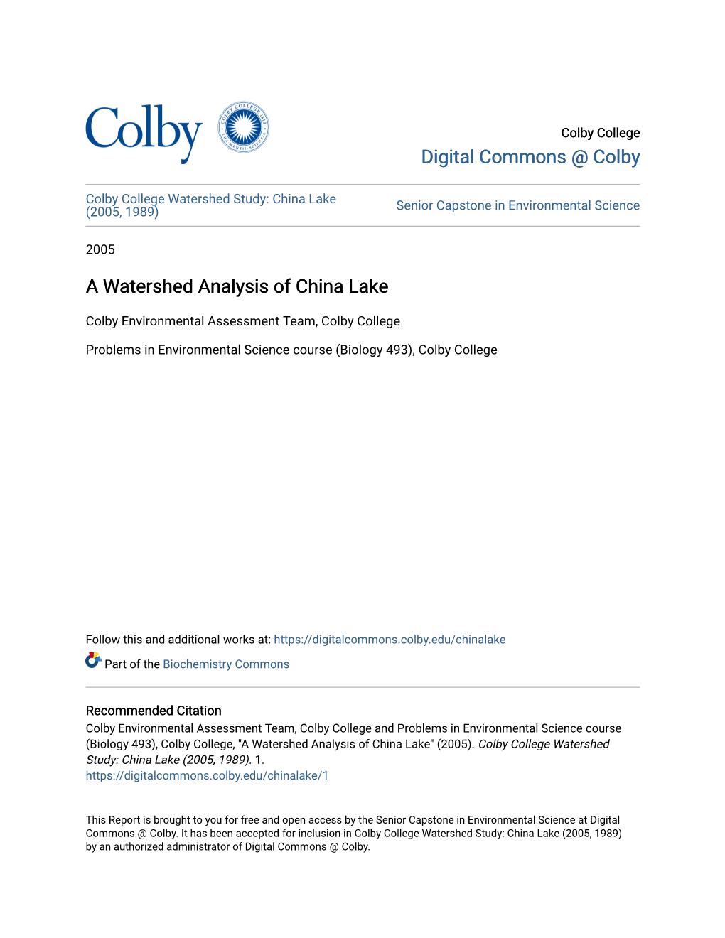 A Watershed Analysis of China Lake