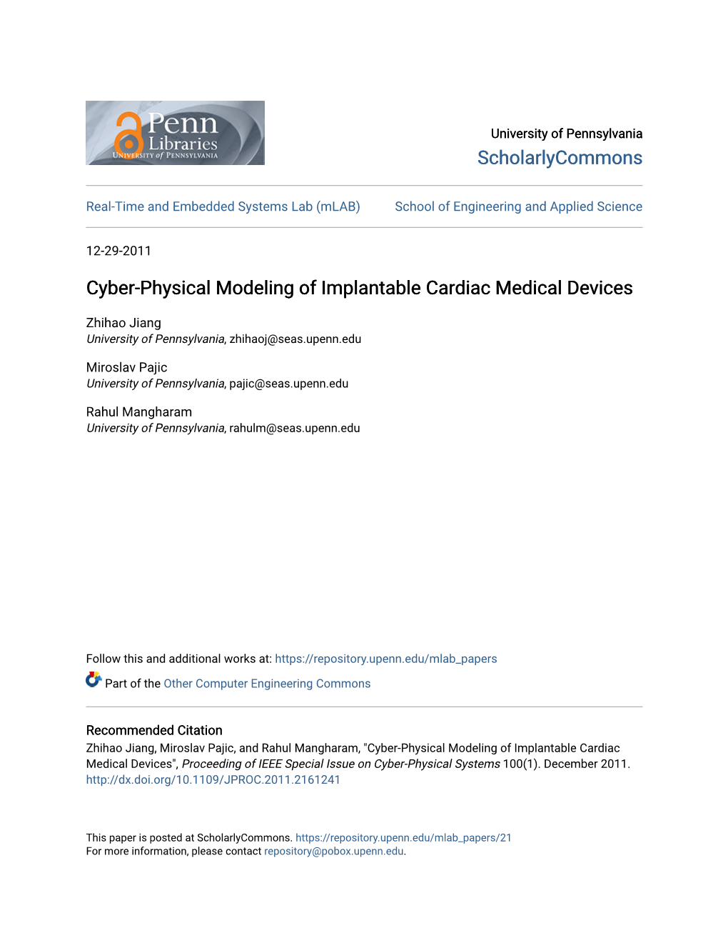 Cyber-Physical Modeling of Implantable Cardiac Medical Devices