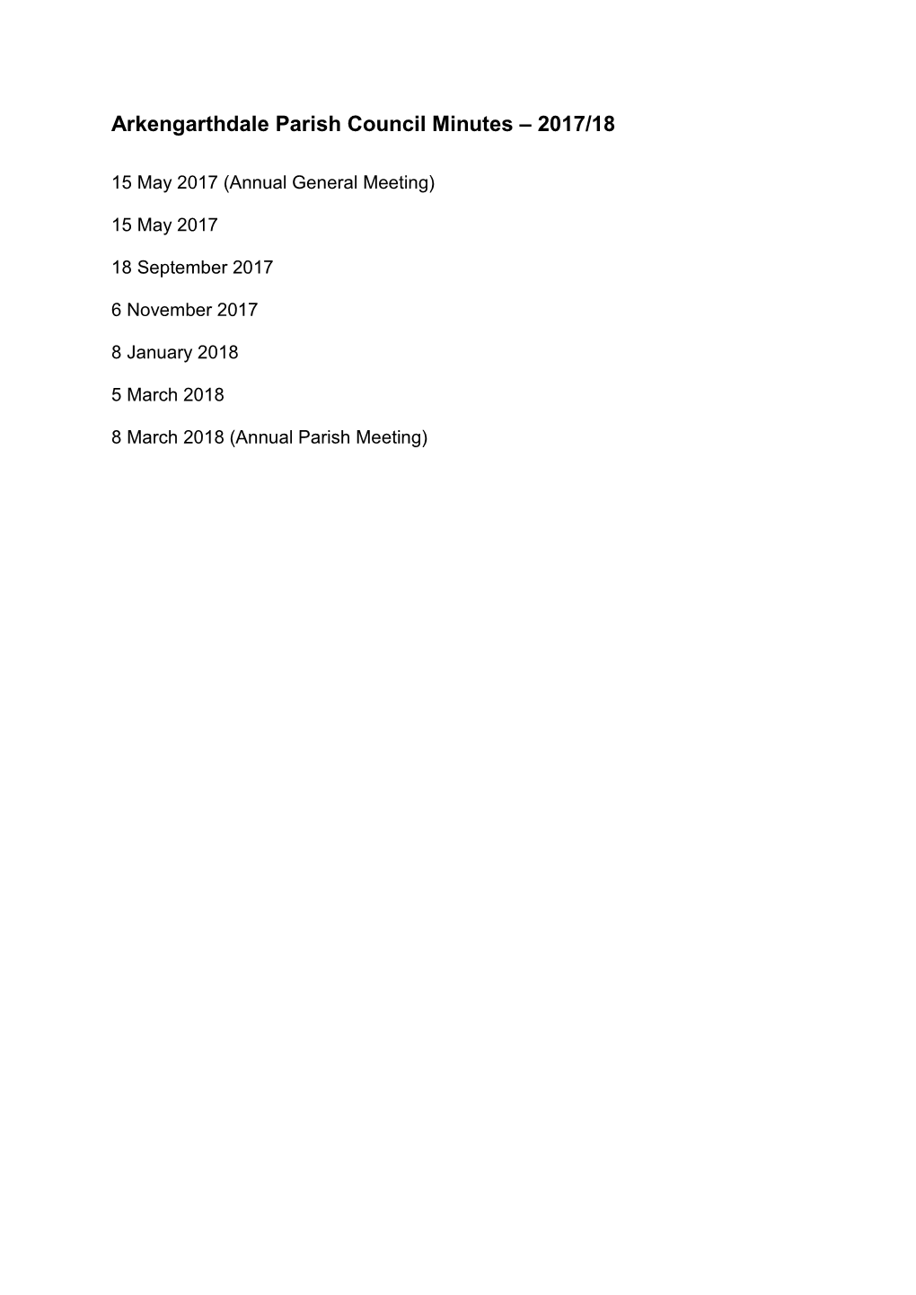 Arkengarthdale Parish Council Minutes – 2017/18