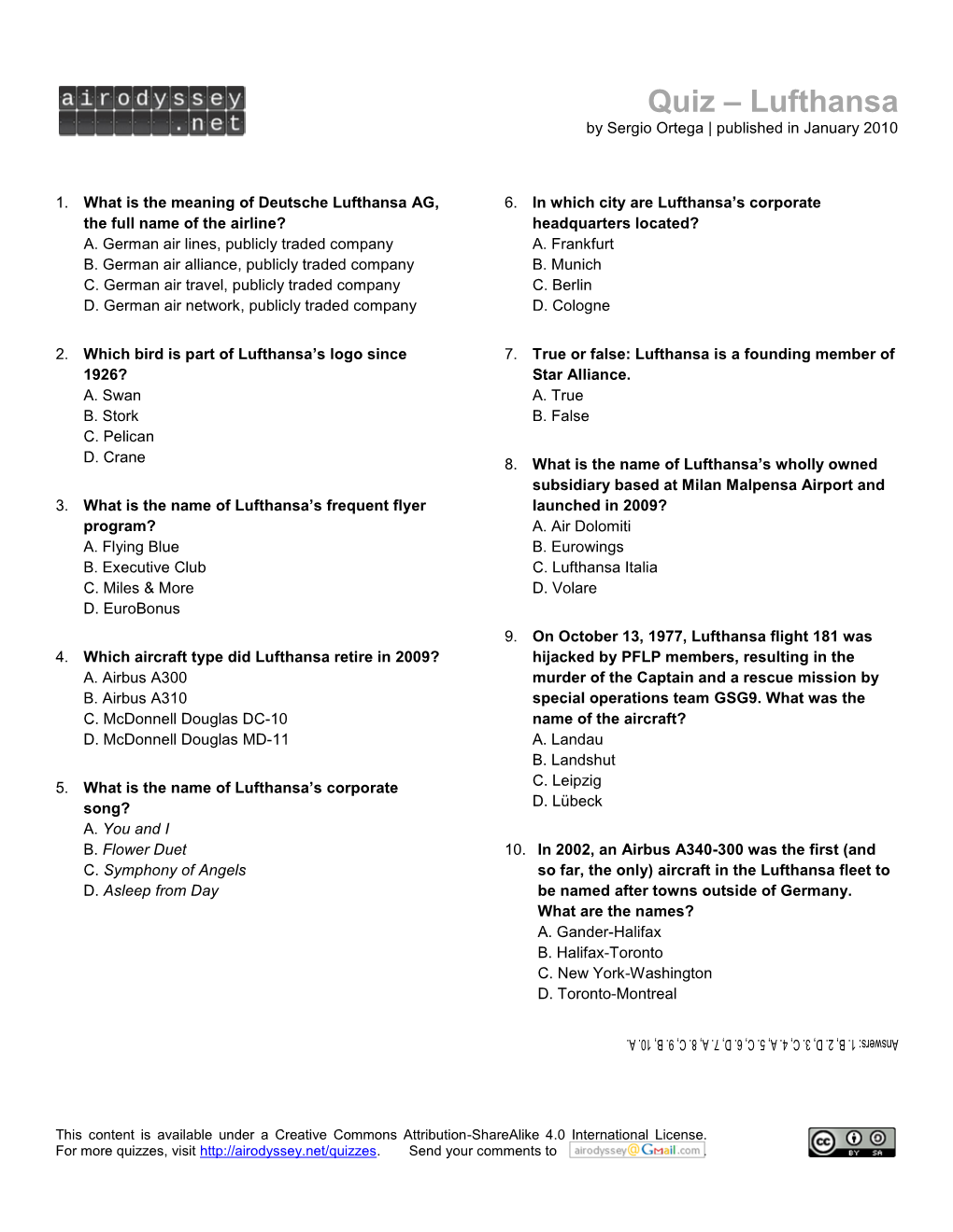 Quiz – Lufthansa by Sergio Ortega | Published in January 2010