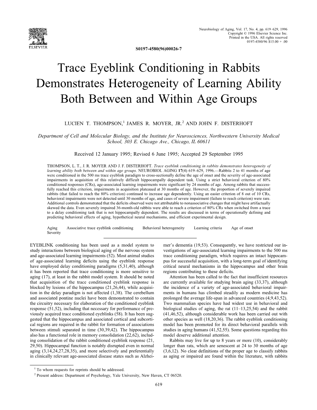 Trace Eyeblink Conditioning in Rabbits Demonstrates Heterogeneity of Learning Ability Both Between and Within Age Groups