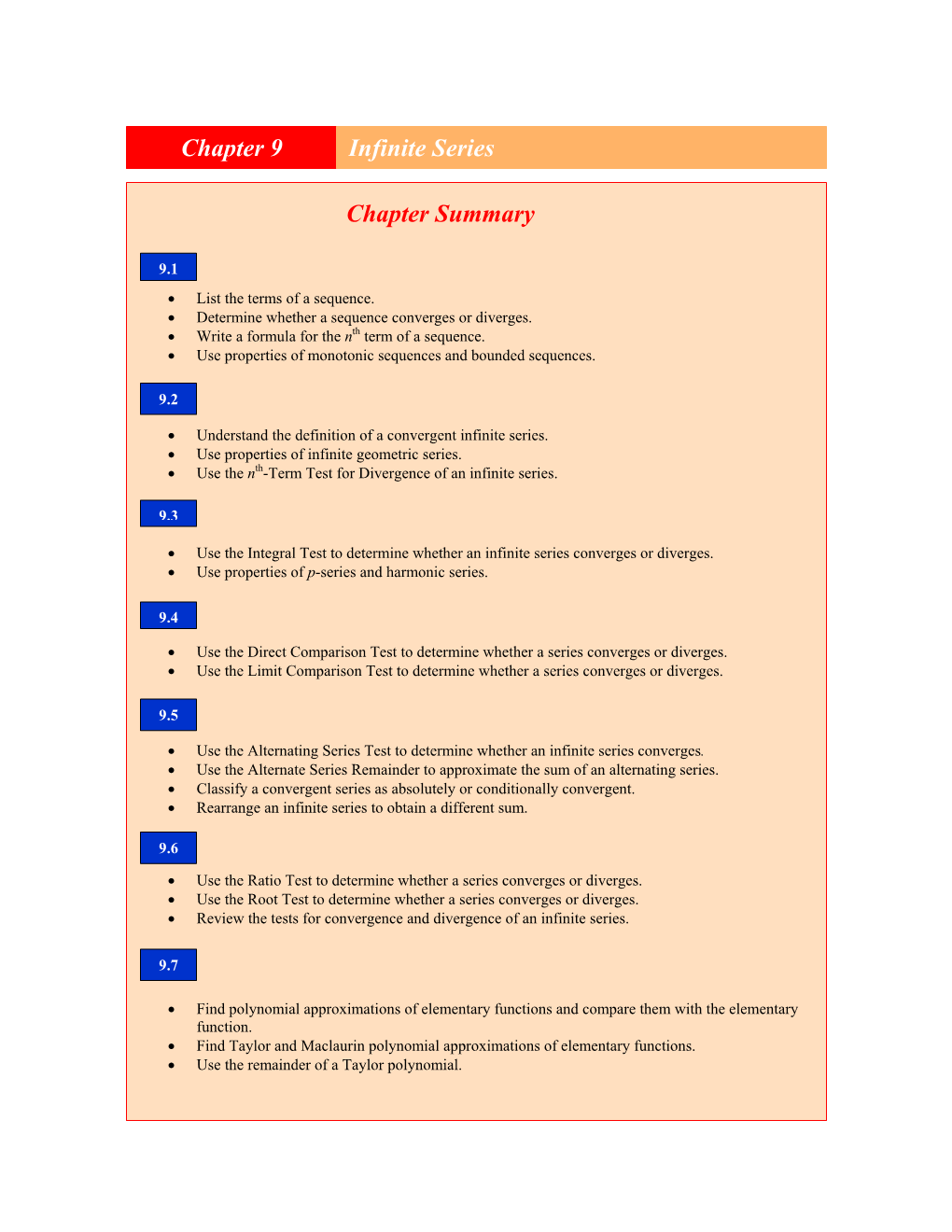 Infinite Series Chapter 9 Chapter Summary