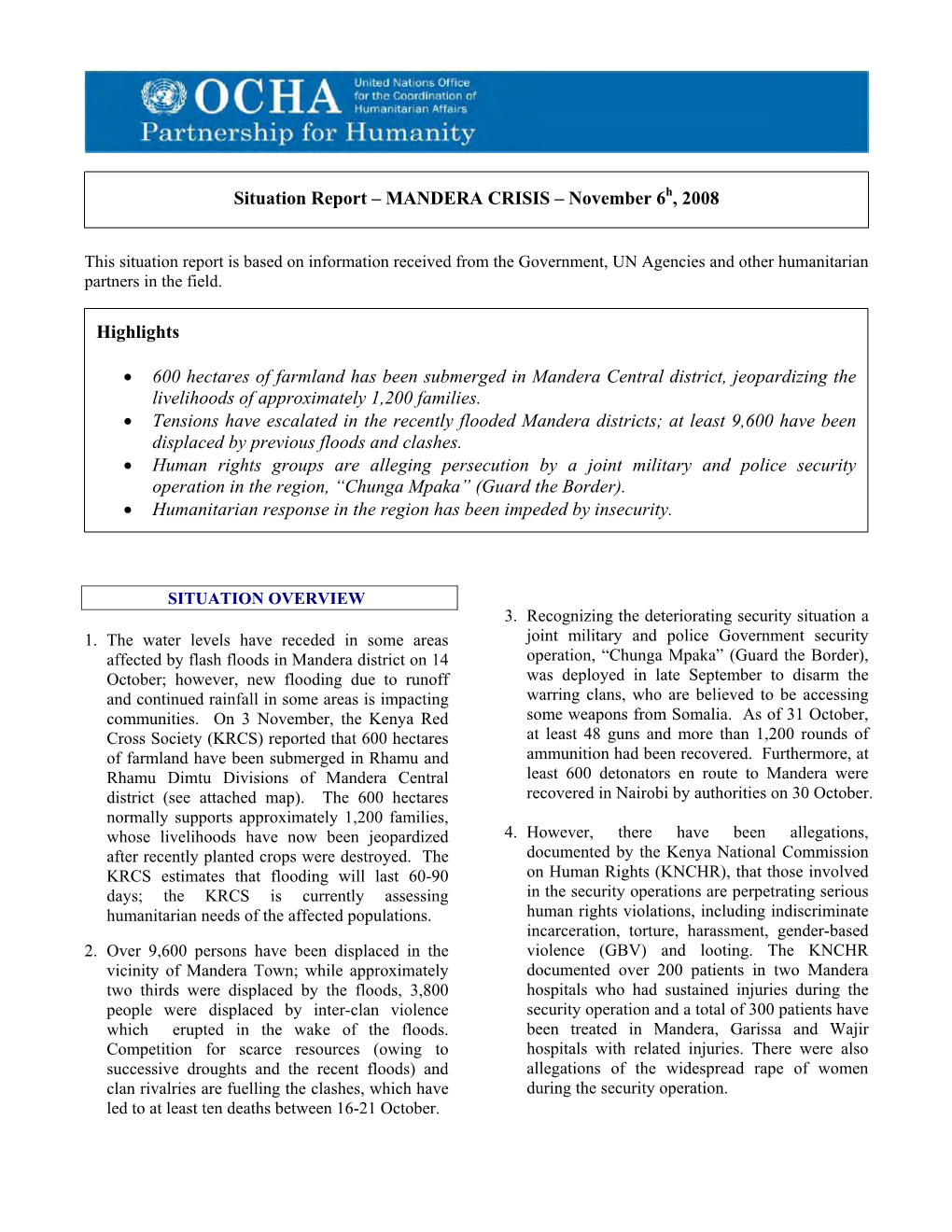 MANDERA CRISIS – November 6H, 2008