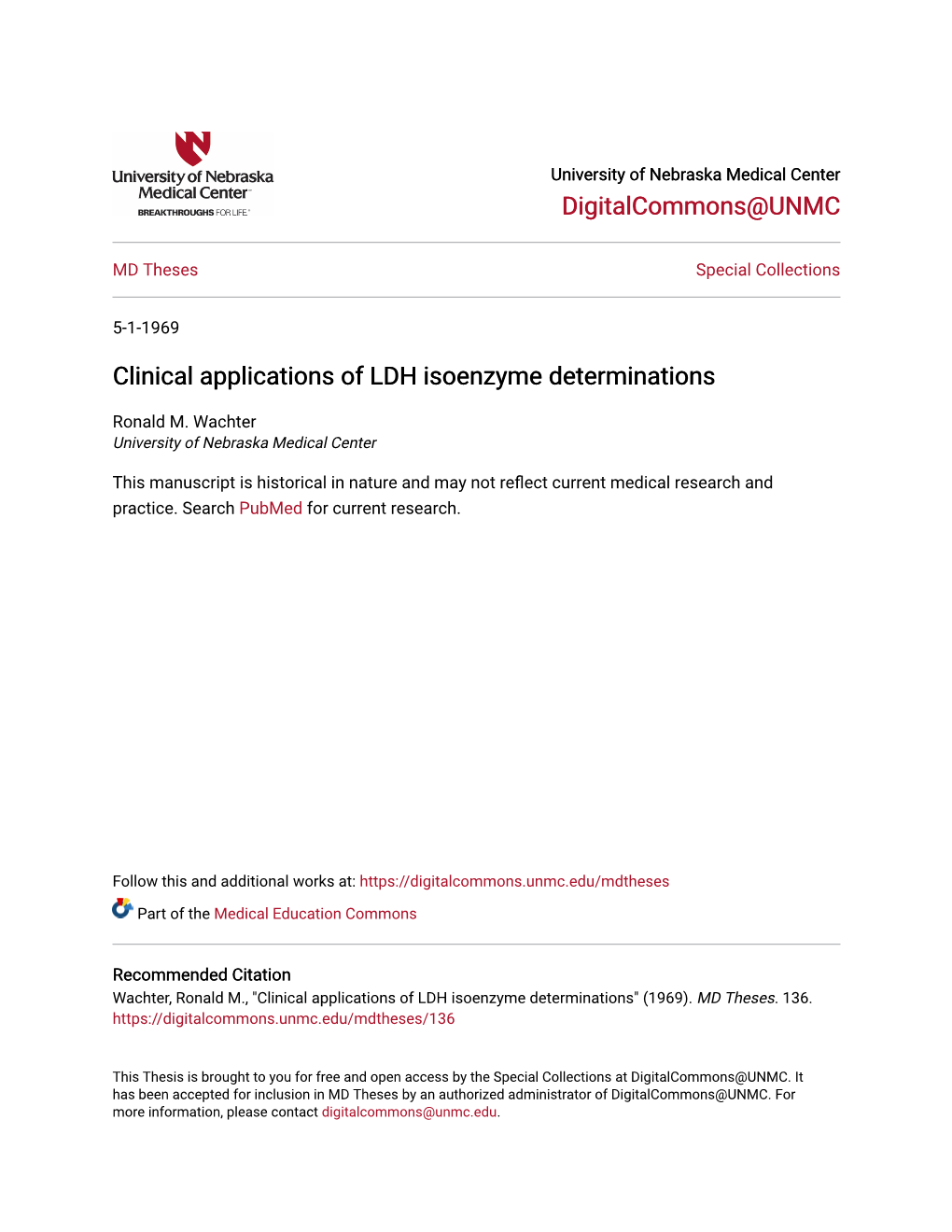 Clinical Applications of LDH Isoenzyme Determinations