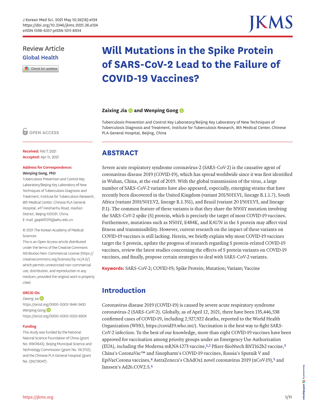 Will Mutations in the Spike Protein of SARS-Cov-2 Lead to the Failure Of