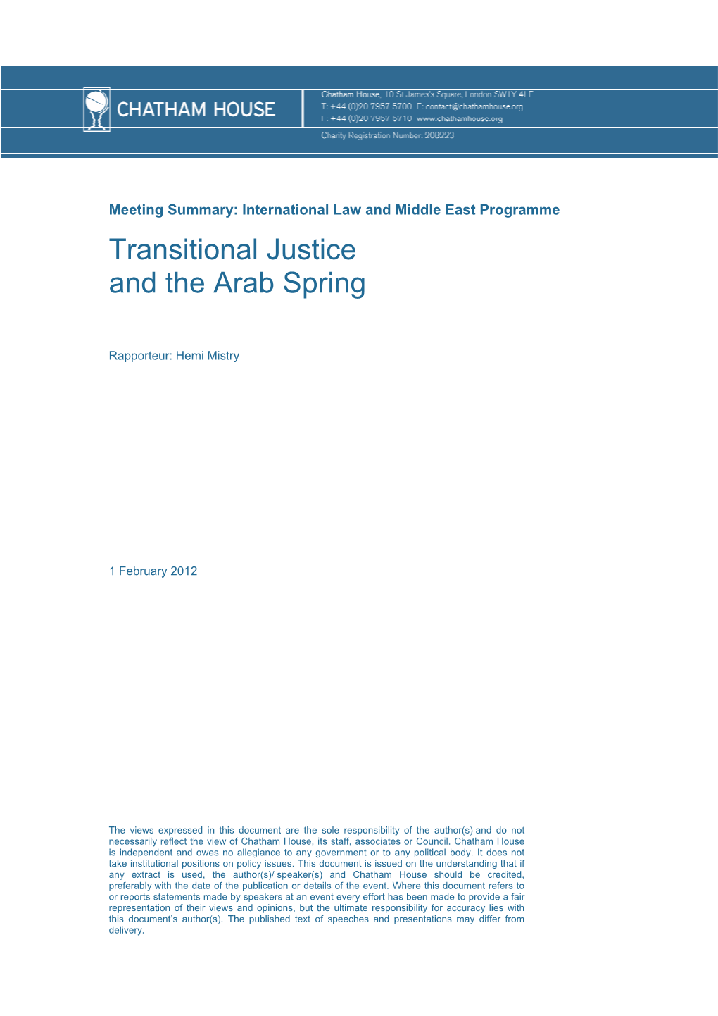 Transitional Justice and the Arab Spring