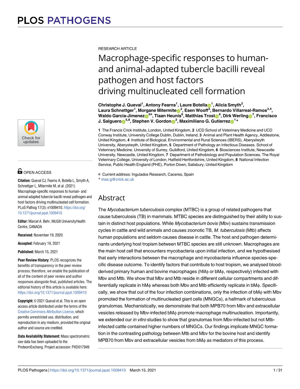 And Animal-Adapted Tubercle Bacilli Reveal Pathogen and Host Factors Driving Multinucleated Cell Formation