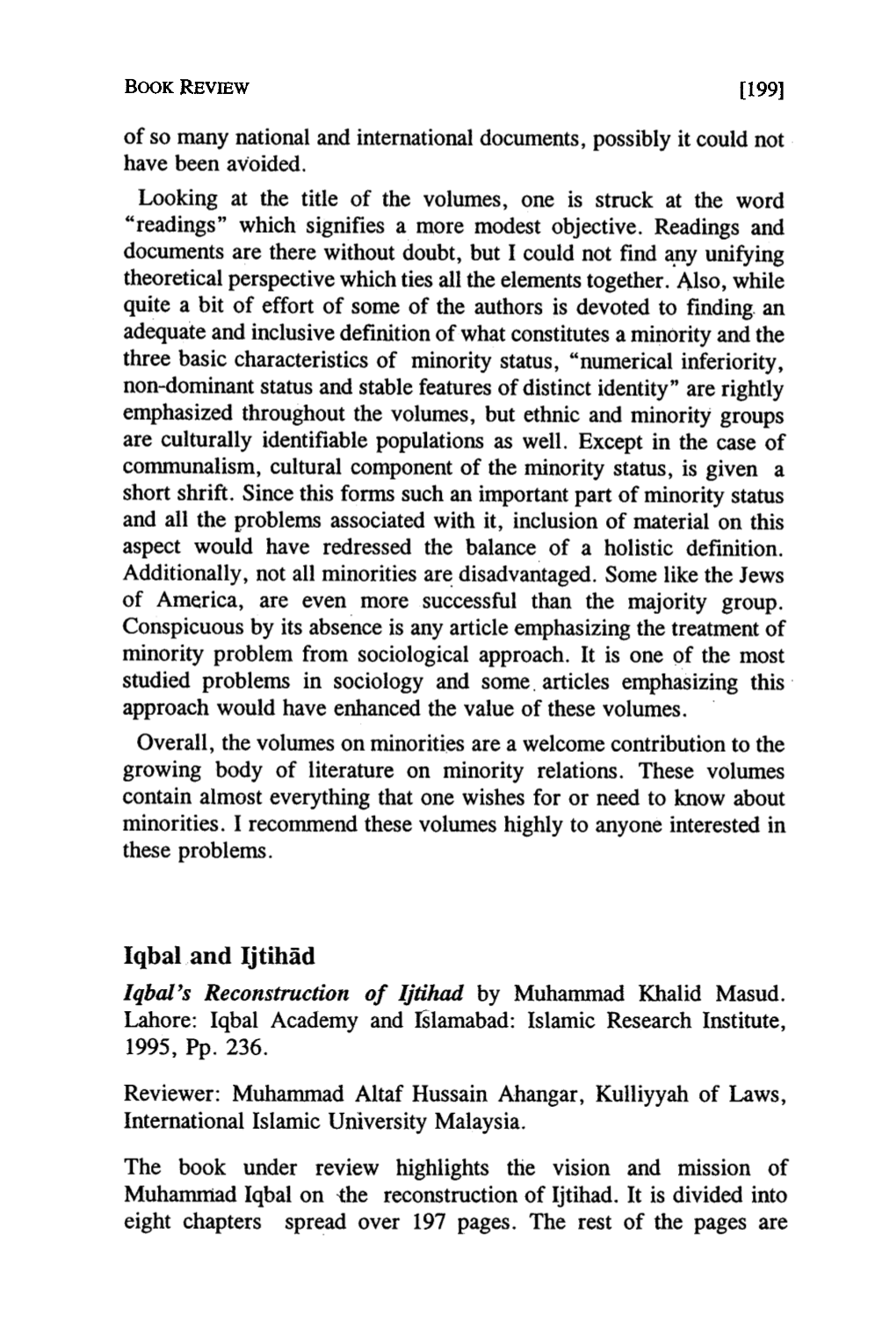 Iqbal and Ijtihad Iqbal's Reconstruction of Ljtihad by Muhammad Khalid Masud