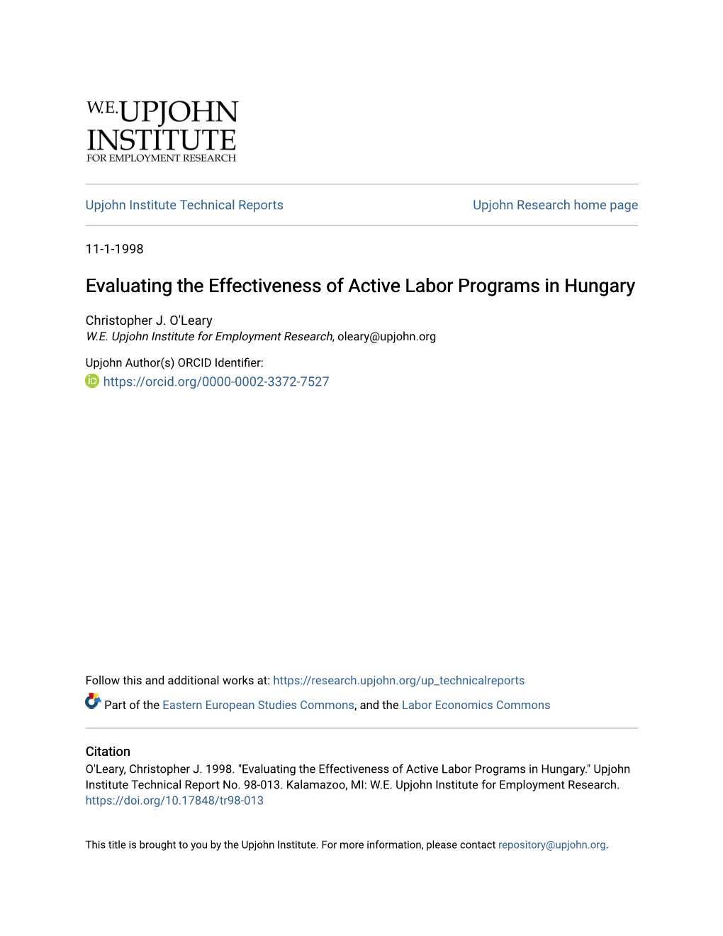 Evaluating the Effectiveness of Active Labor Programs in Hungary