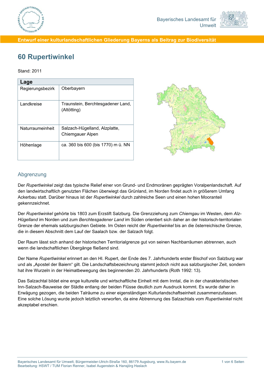 Steckbrief Kulturlanschaftsraum 60 Rupertiwinkel