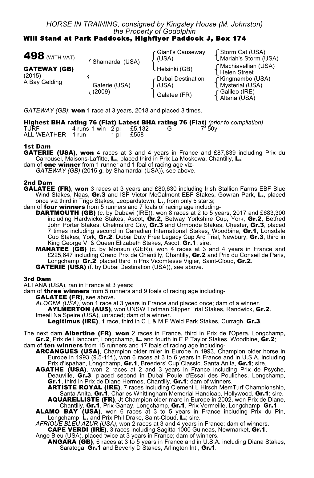 HORSE in TRAINING, Consigned by Kingsley House (M