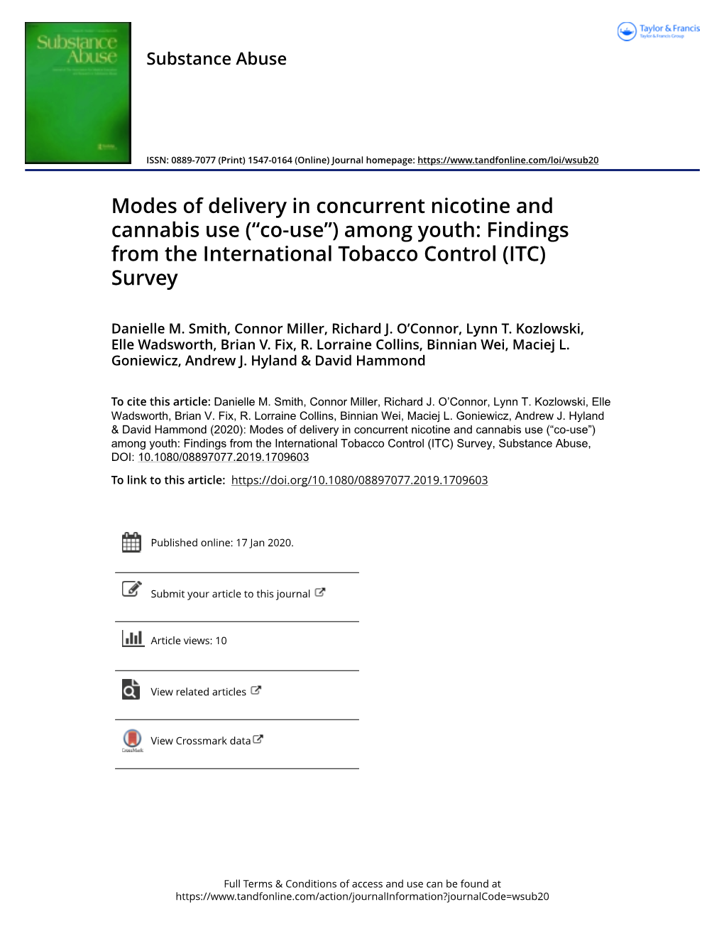 Modes of Delivery in Concurrent Nicotine and Cannabis Use (“Co-Use”) Among Youth: Findings from the International Tobacco Control (ITC) Survey