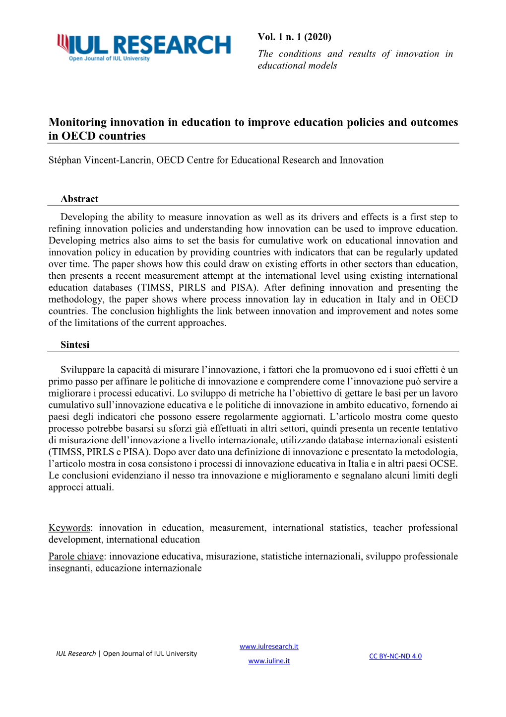 Monitoring Innovation in Education to Improve Education Policies and Outcomes in OECD Countries