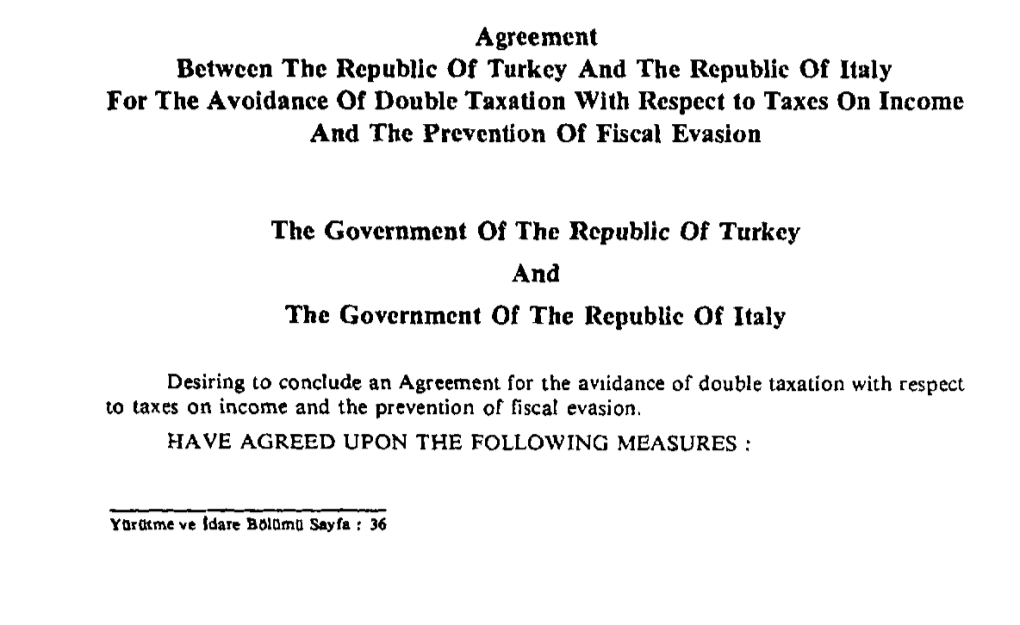 Agreement Between the Republic of Turkey and the Republic of Italy