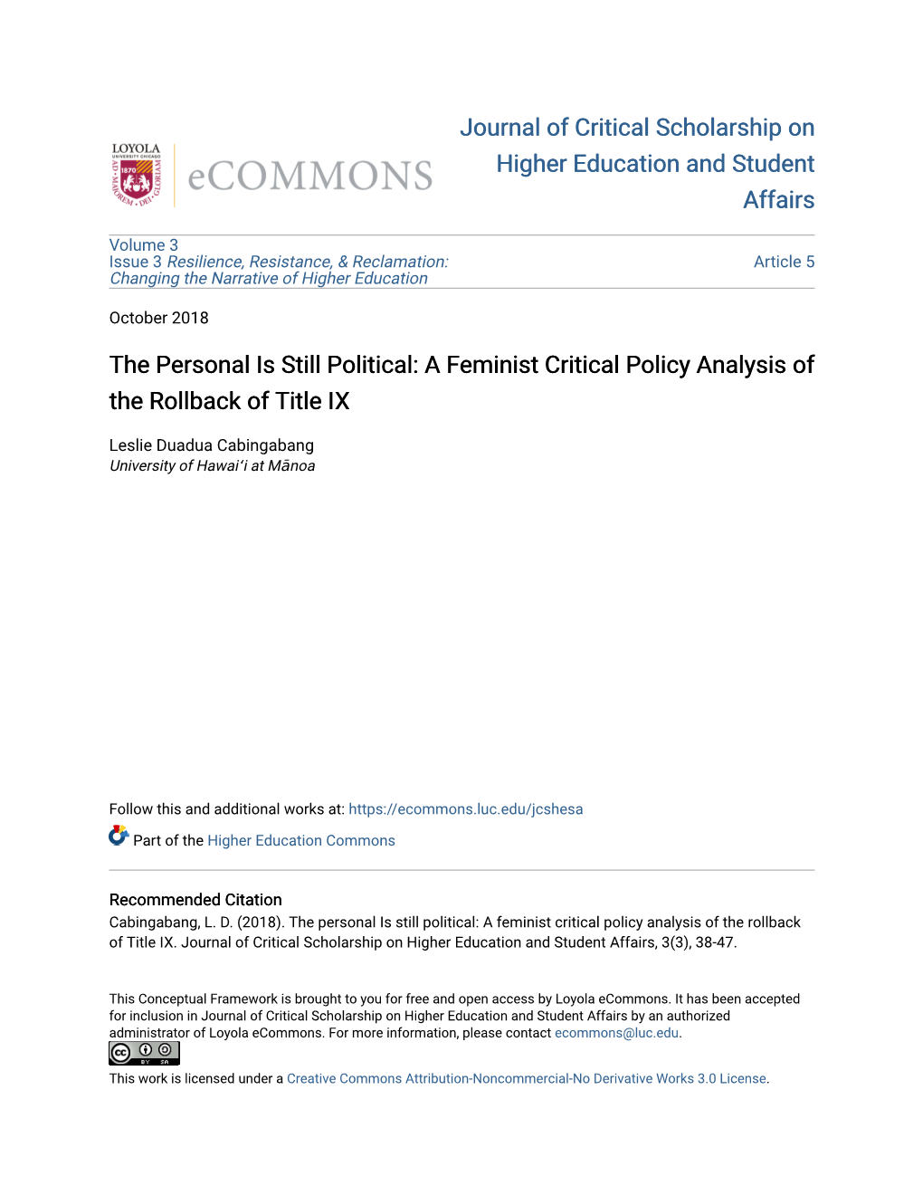 A Feminist Critical Policy Analysis of the Rollback of Title IX