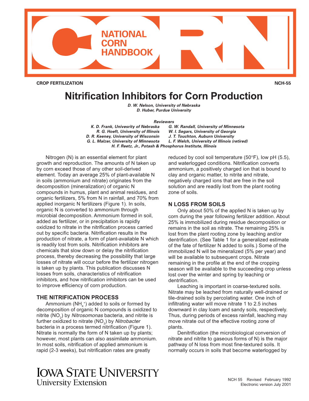 Nitrification Inhibitors for Corn Production D